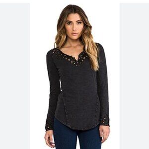 Free People ASO Bonnie Vampire Diaries Long Sleeve Henley Washed Black Sz M